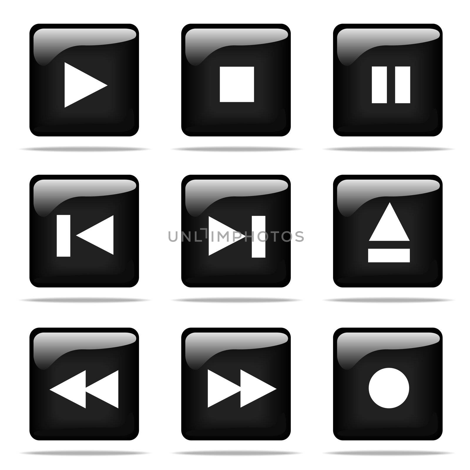 Set of glossy buttons with player icons. Black and white series.