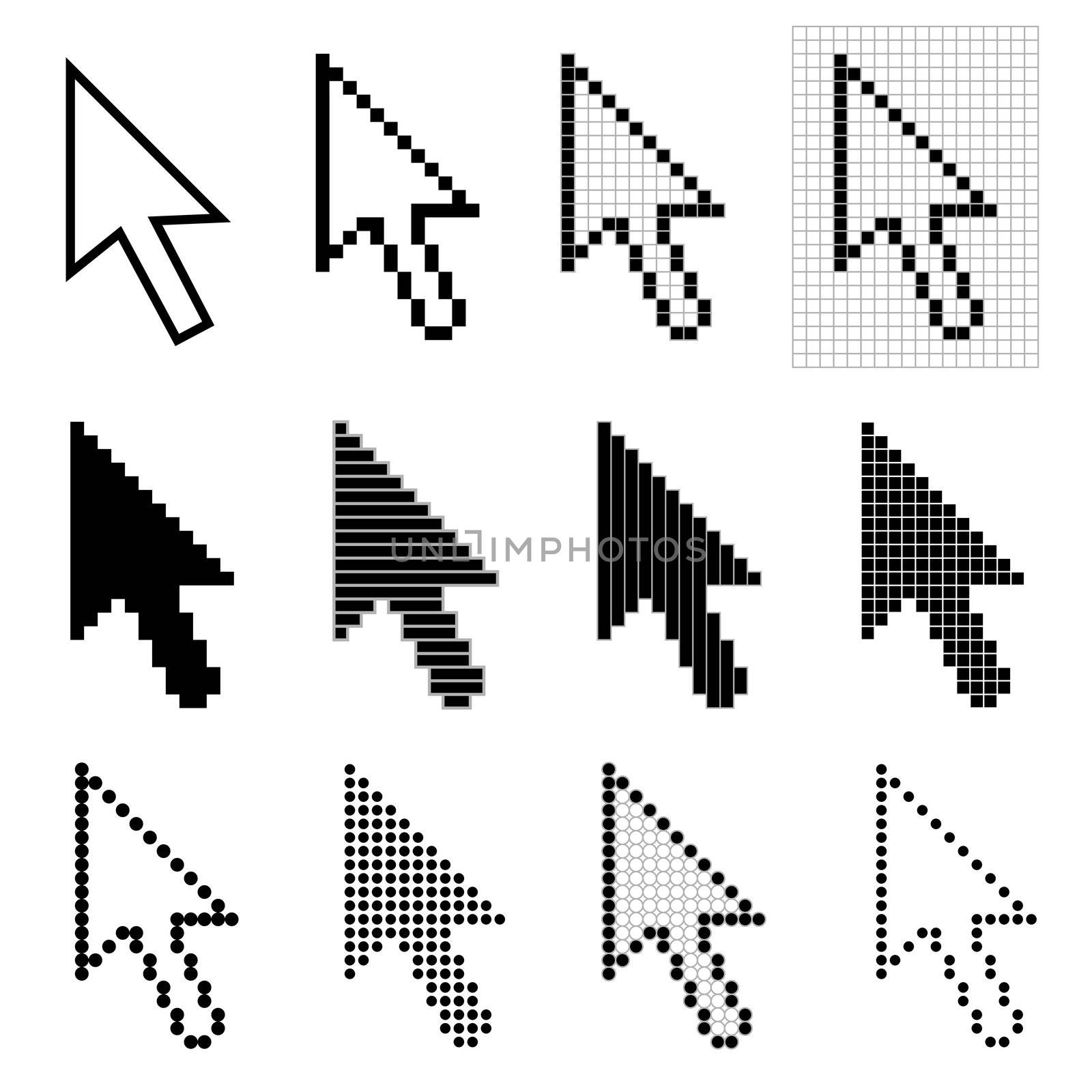 Set of mouse 12 arrow cursors