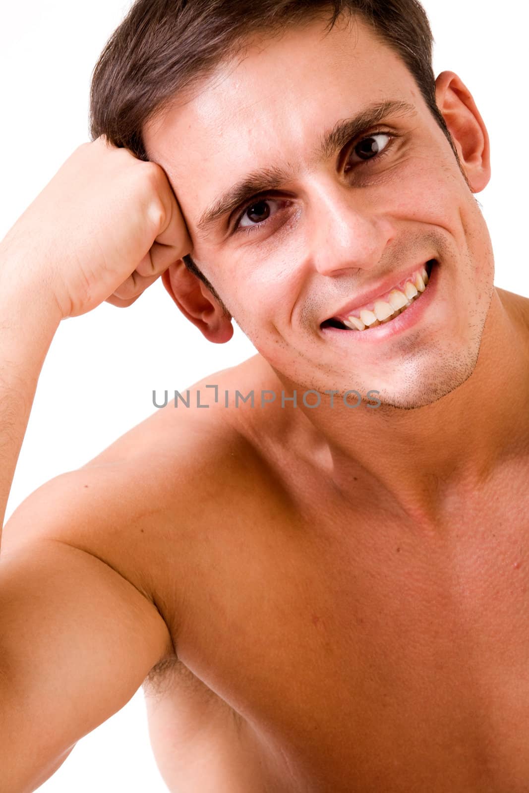 Young man portrait in the studio on a white background