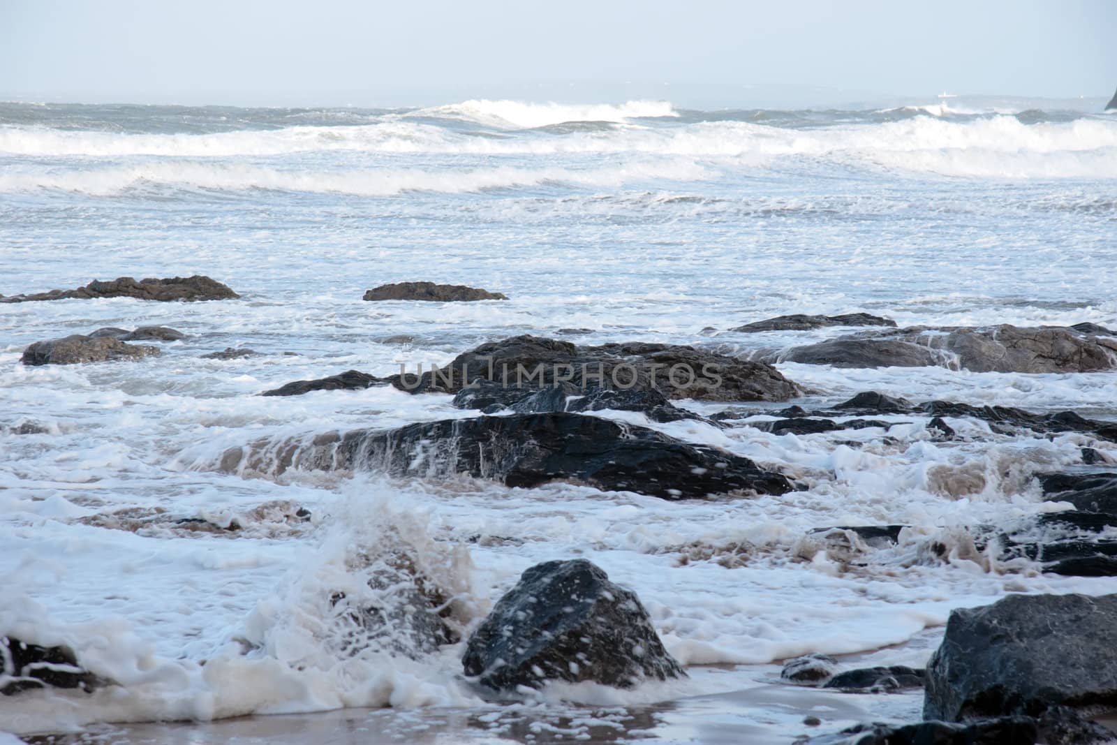 sweeping waves during a storm of the west coast of ireland