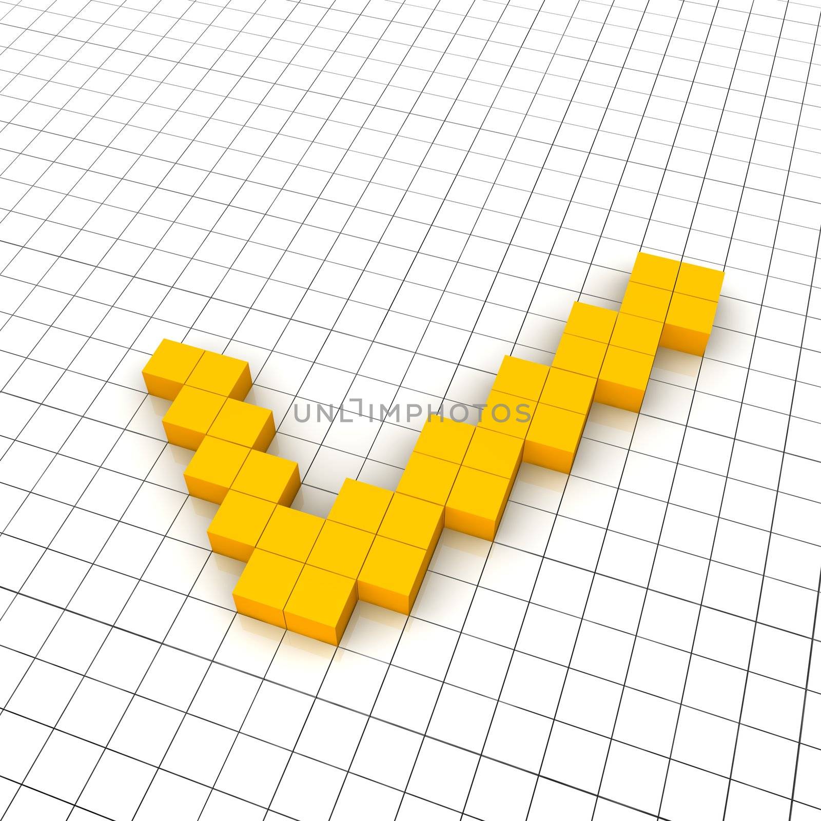 Check mark 3d icon in grid. Rendered illustration.
