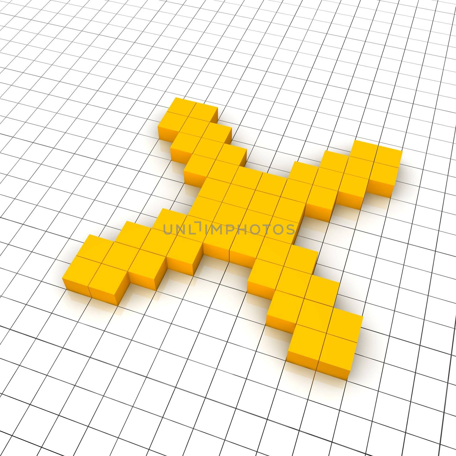 Cross 3d icon in grid. Rendered illustration.