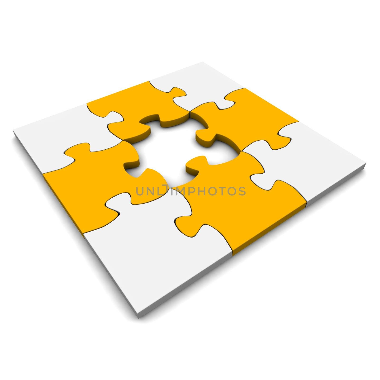 Jigsaw puzzle with missing piece. 3d rendered illustration.