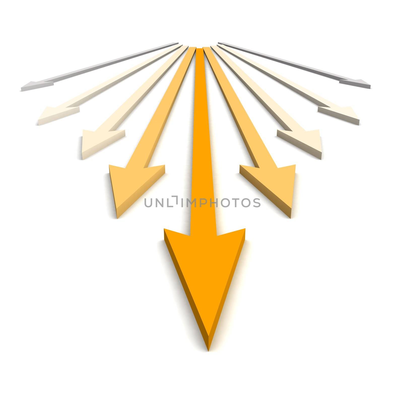 Orange arrows. 3d rendered illustration.