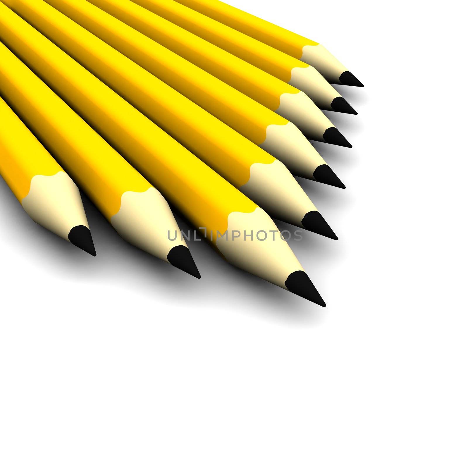 Orange pencils isolated on white. 3d rendered illustration.