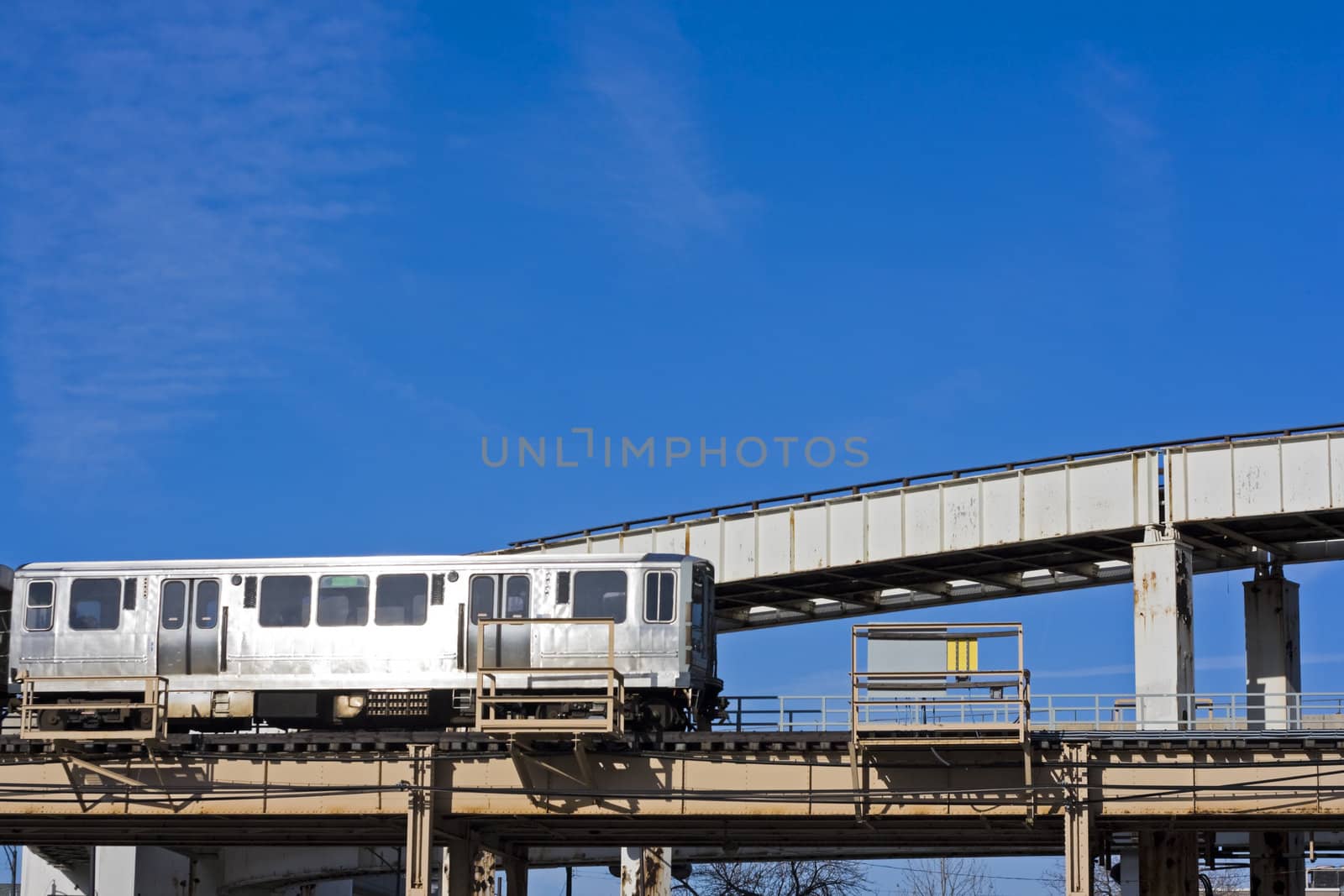 Train  in downtown of Chicago.