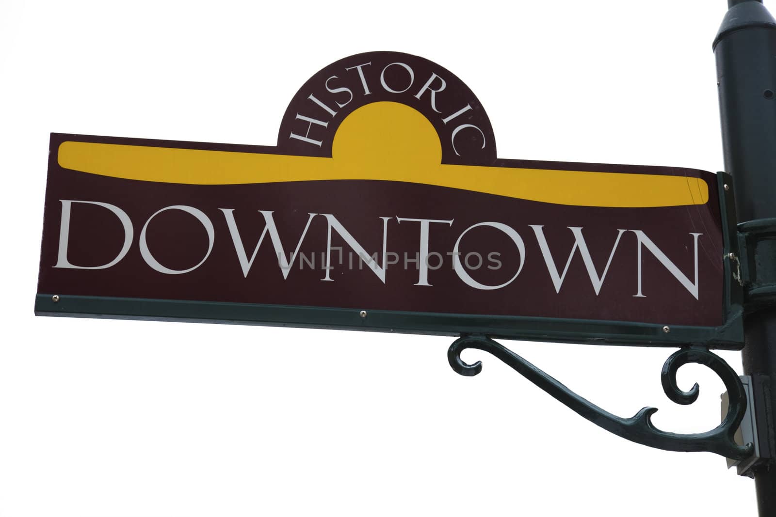 Historic downtown sign on white.