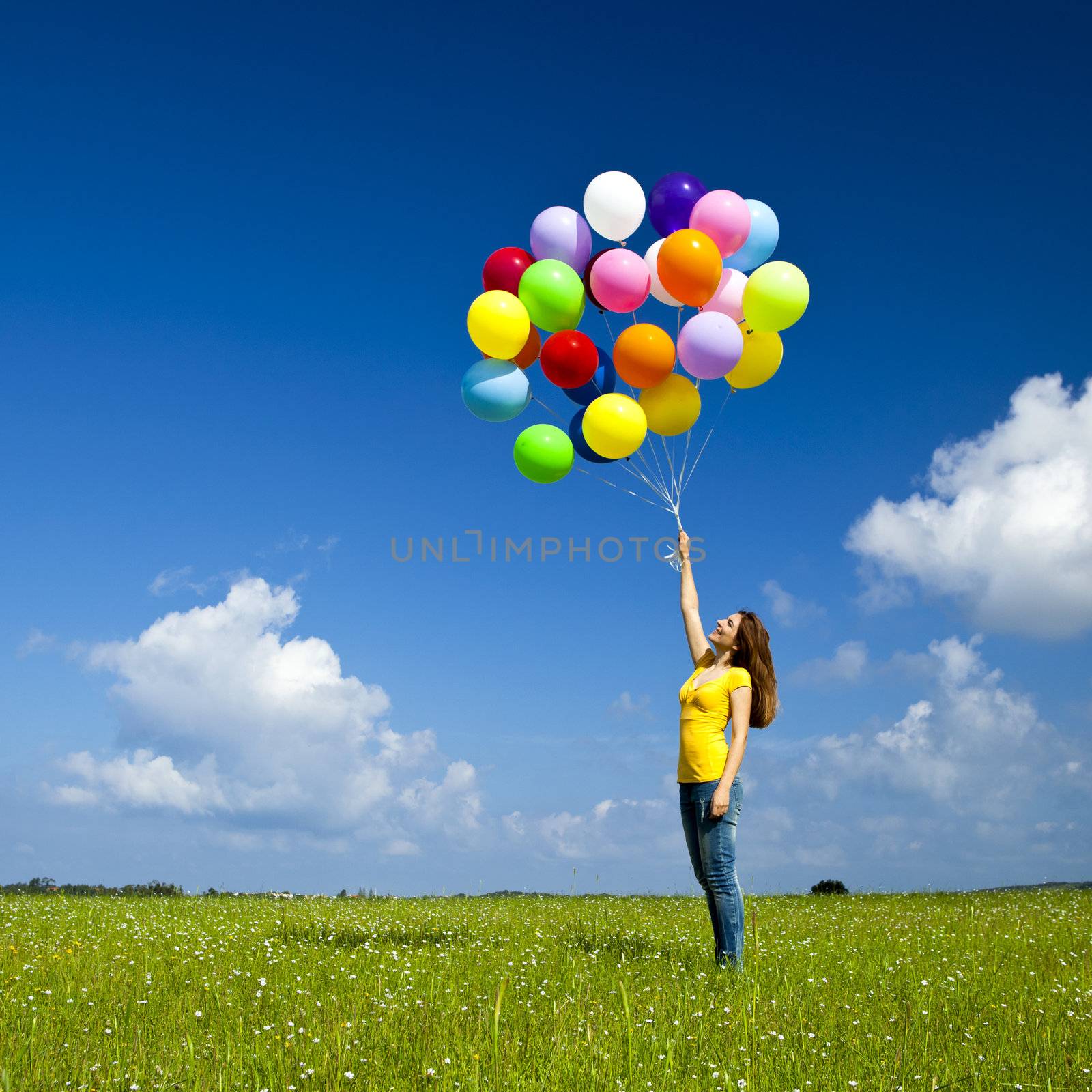 Girl with colorful balloons by Iko