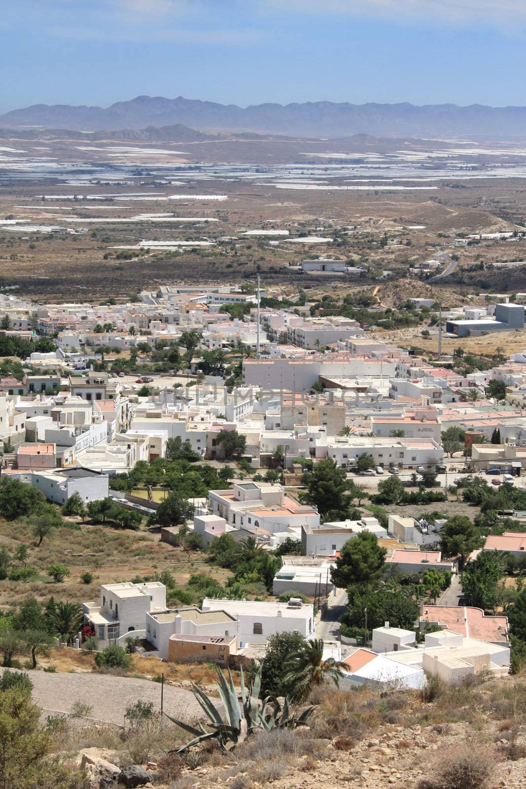 Aerial view of Nijar, a typical Andalusian village in the province of Almeria, Spain.