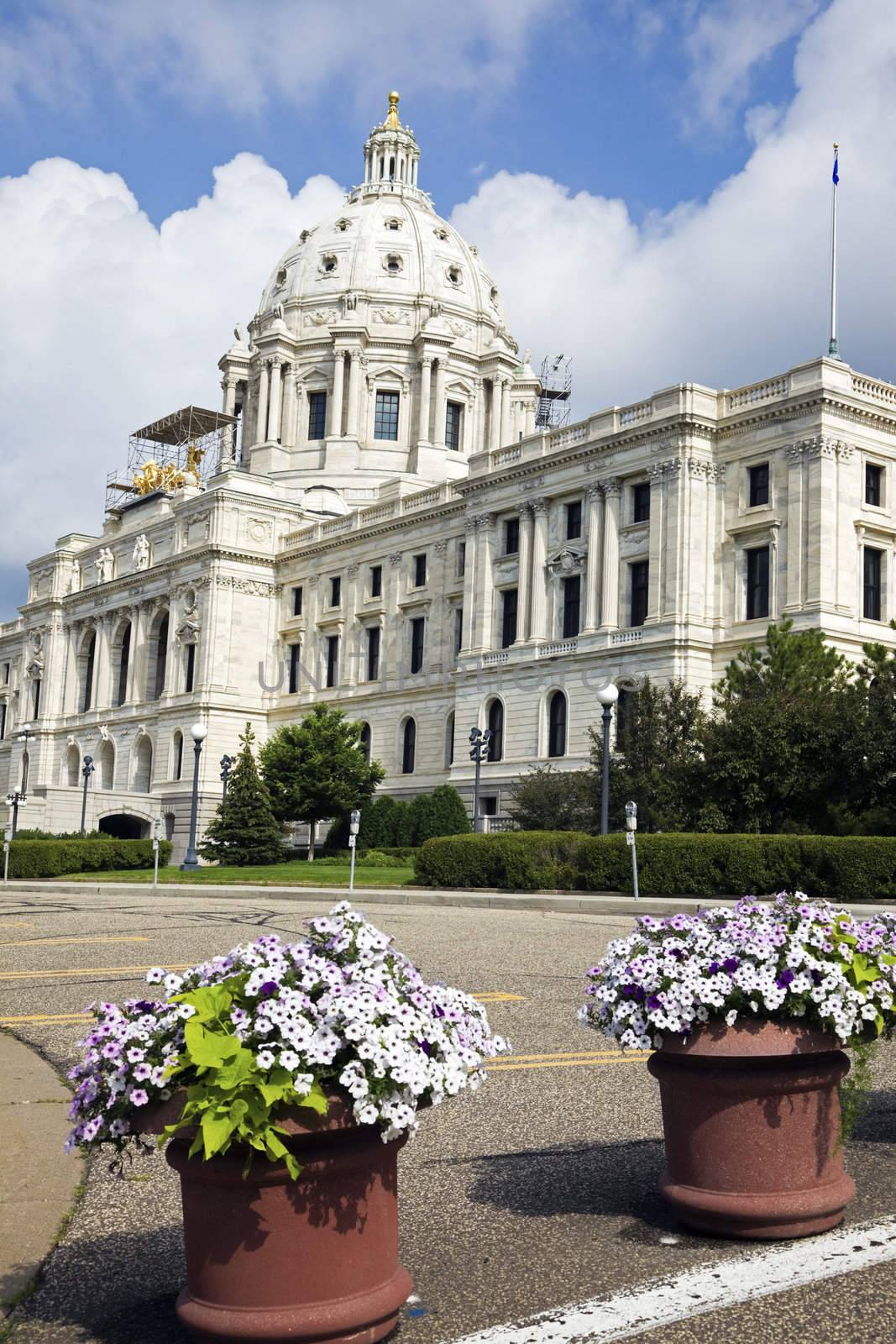 Flowers in front of State Capitol in St. Paul.