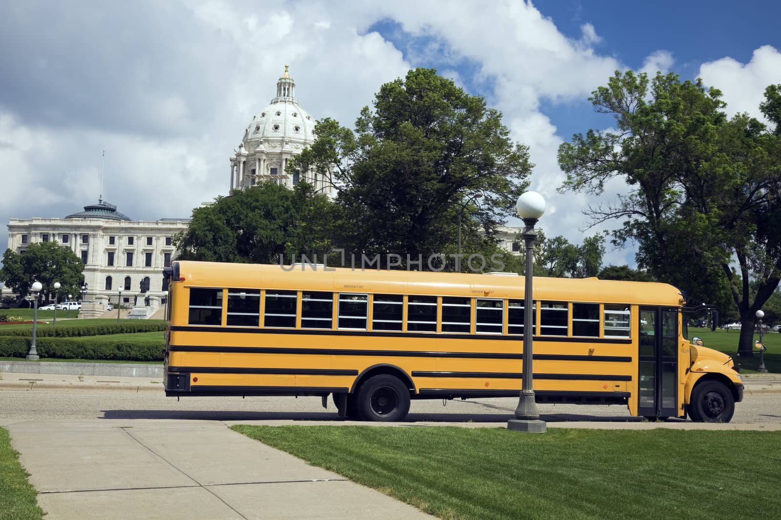 School Bus in front of State Capitol in St. Paul.