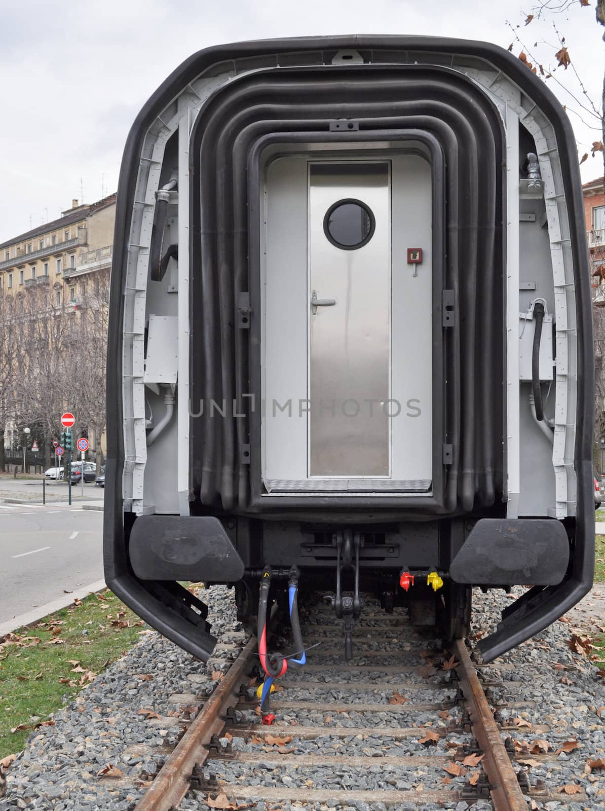 A train on railroad railway for mass transit public transport
