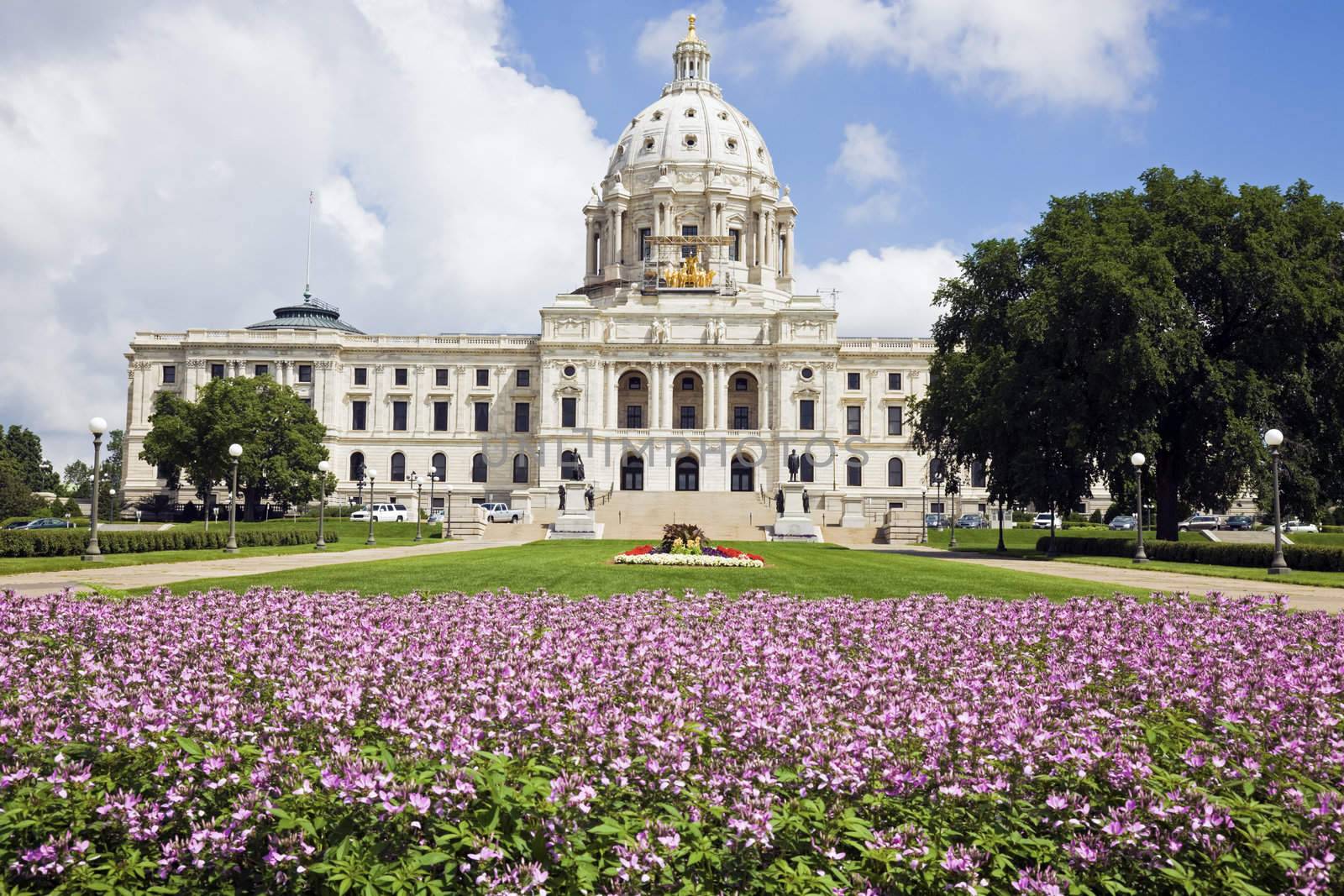 Flowers in front of State Capitol of Minnesota in St. Paul.