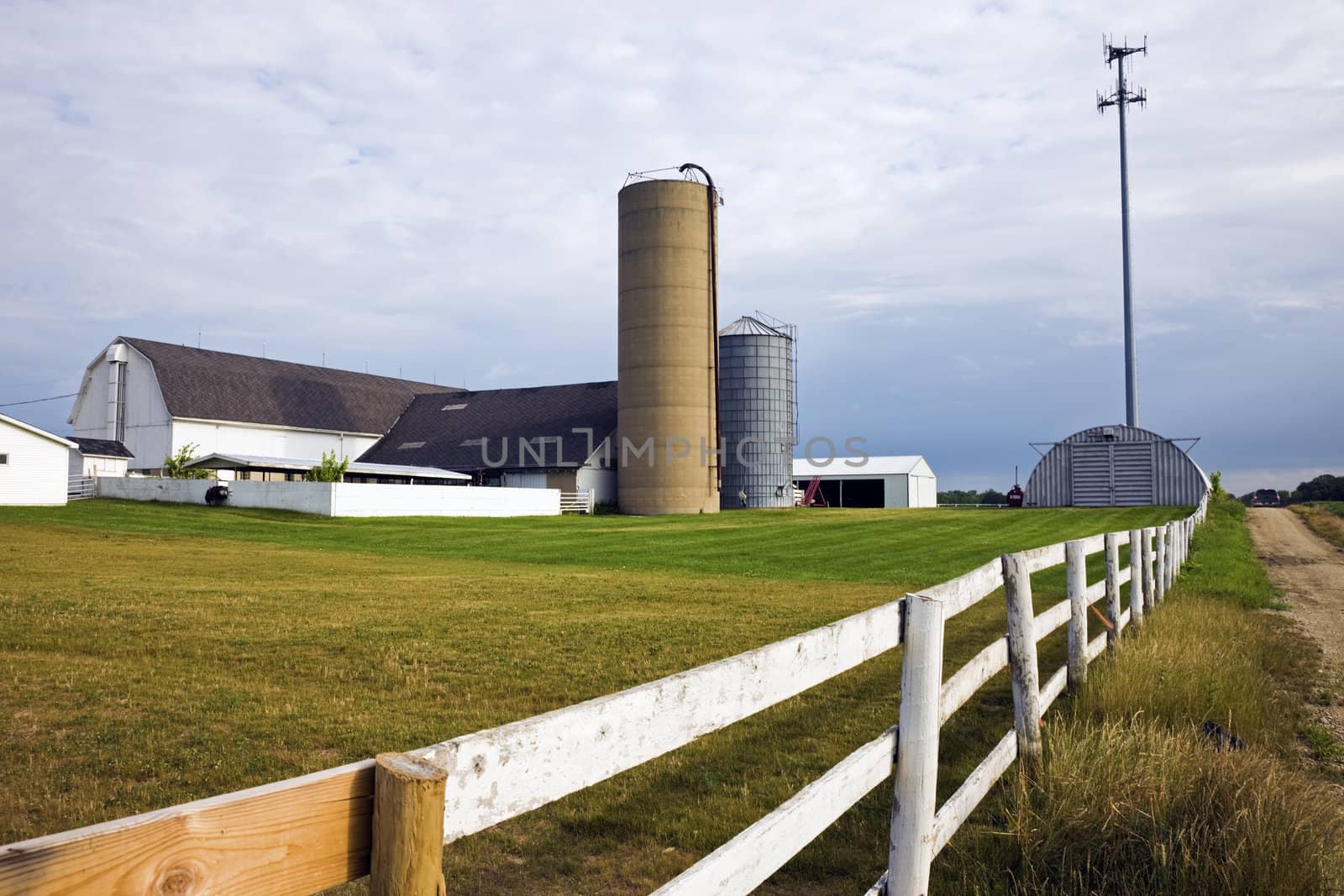 Farm with a cell tower - seen summer time.