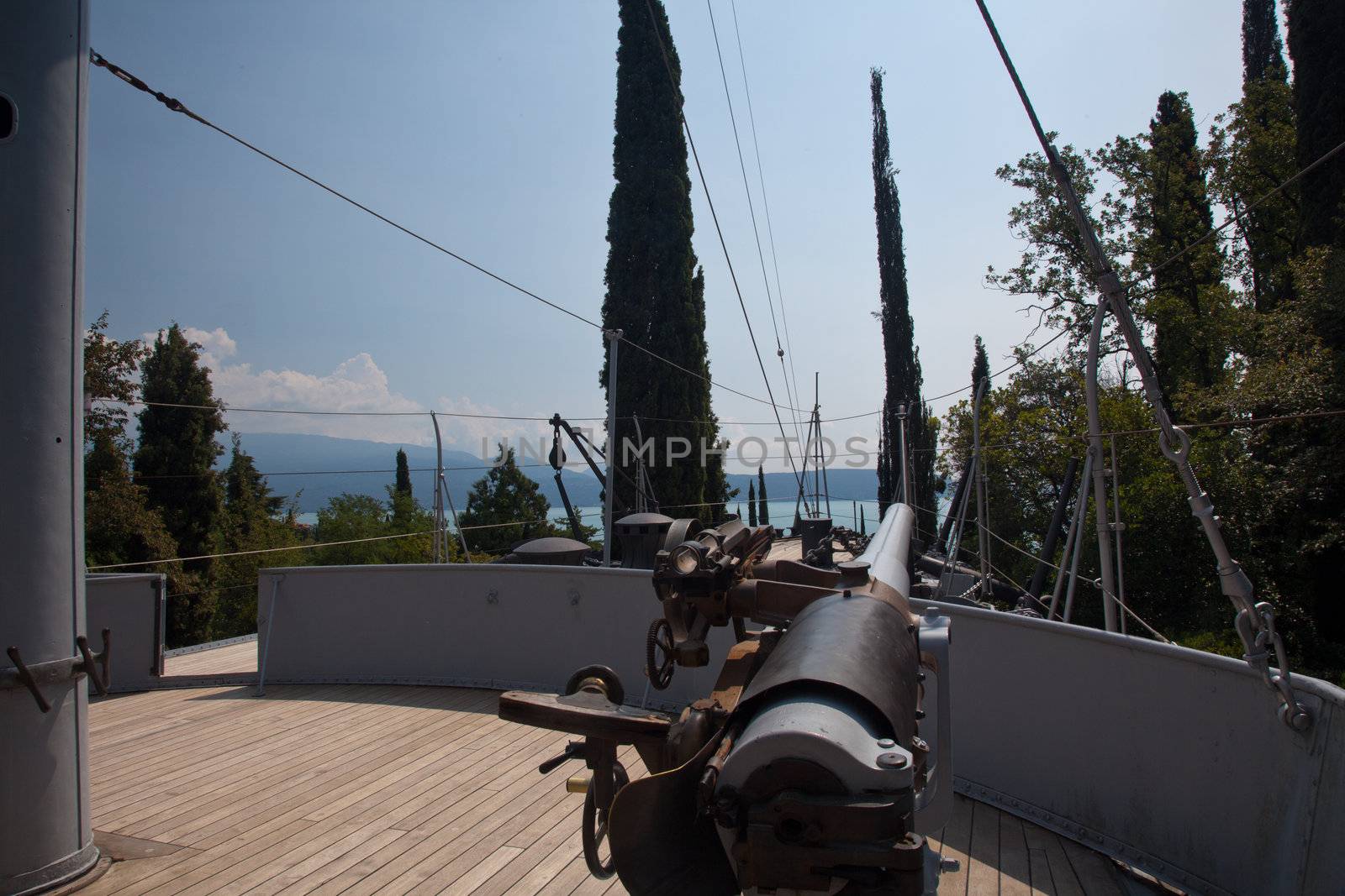 Gun deck on the Puglia warship that is installed in the mountainside on Lake Garda