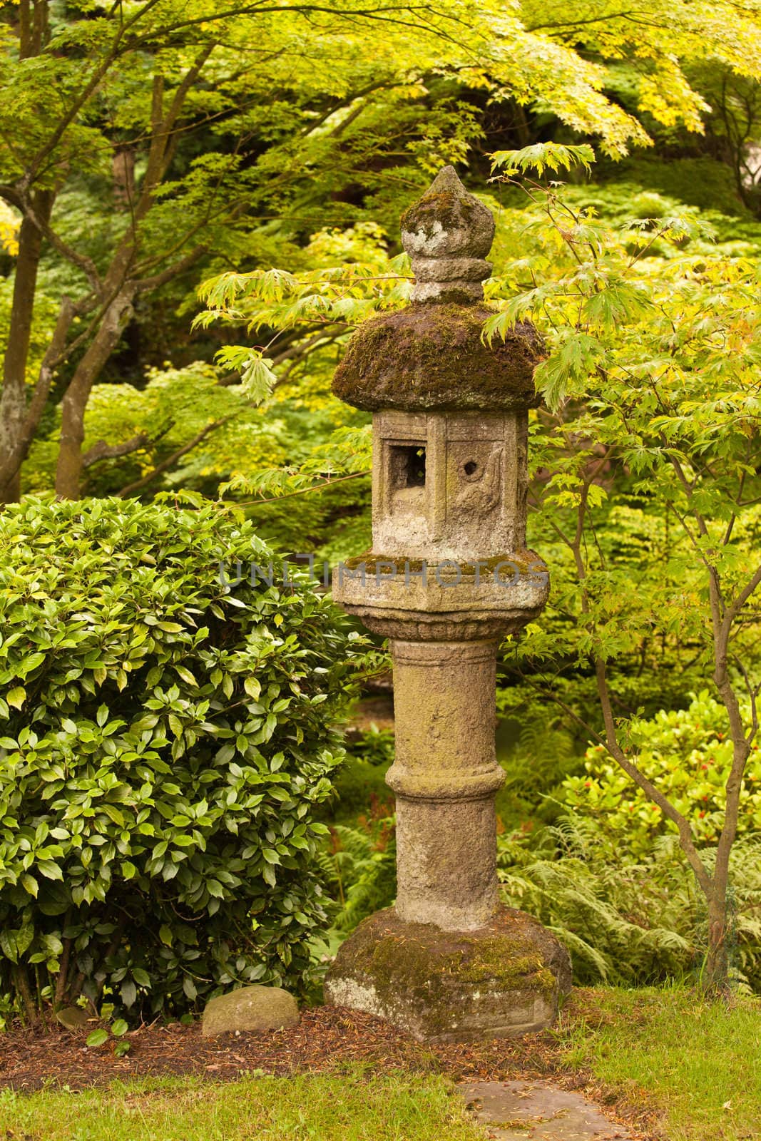 Stone monument in Japanese garden