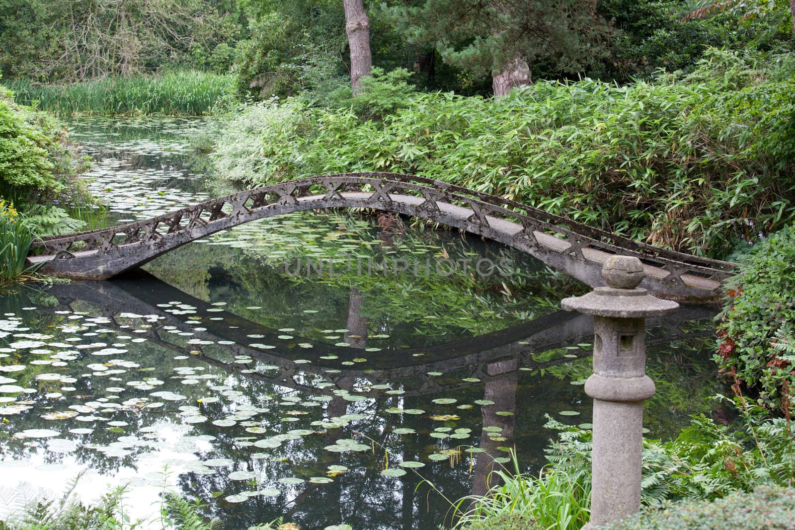 Ornate bridge in Japanese garden