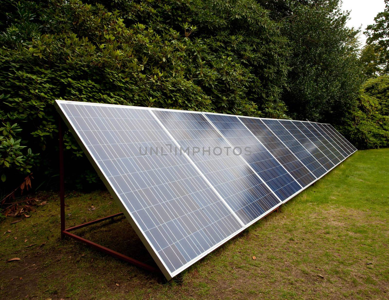 Solar panels in garden by steheap