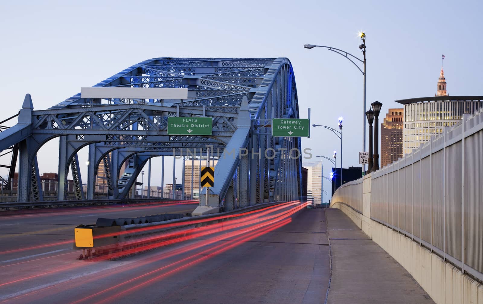 Traffic on the bridge in downtown Cleveland, Ohio.