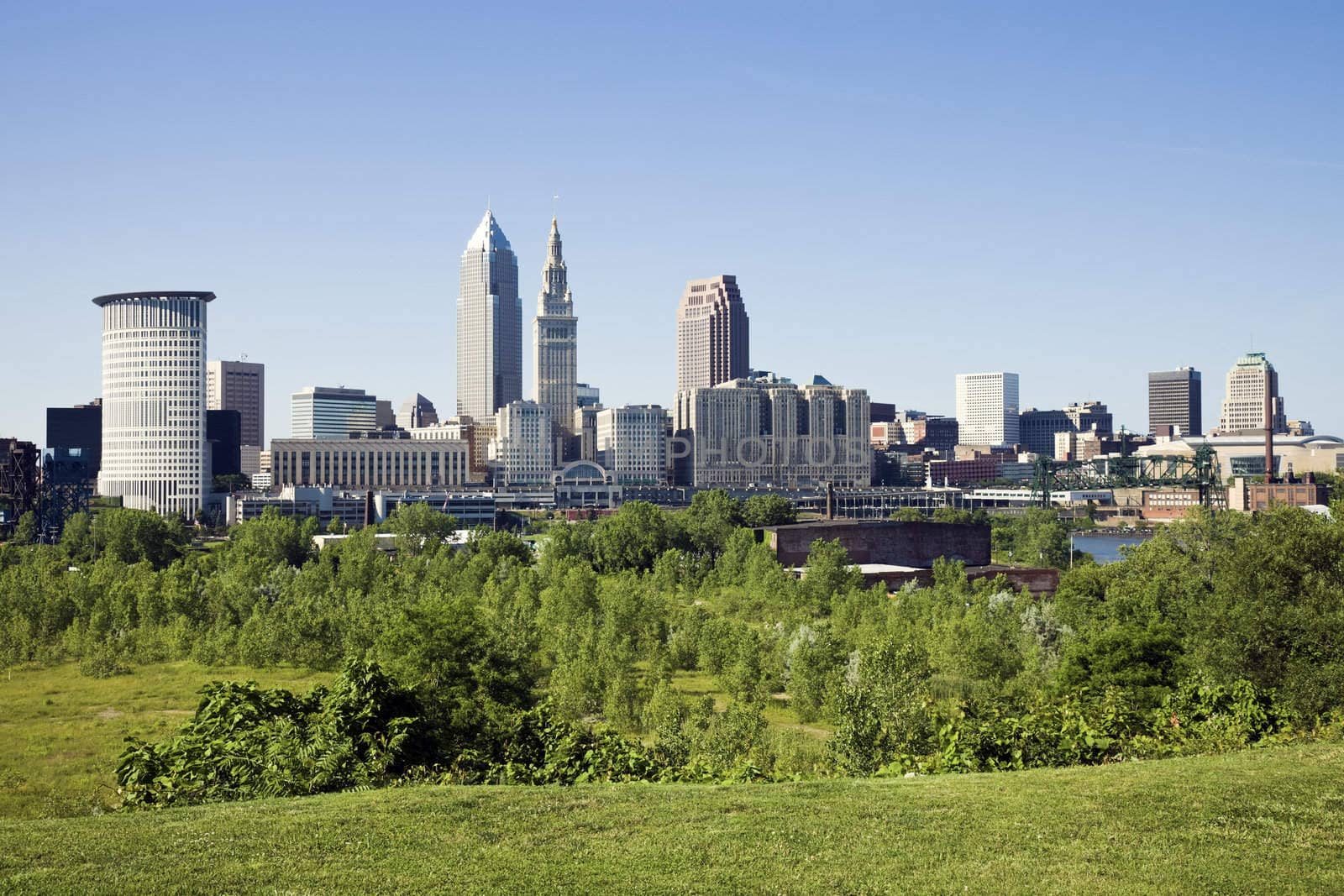 Summer panorama of downtown Cleveland, Ohio.