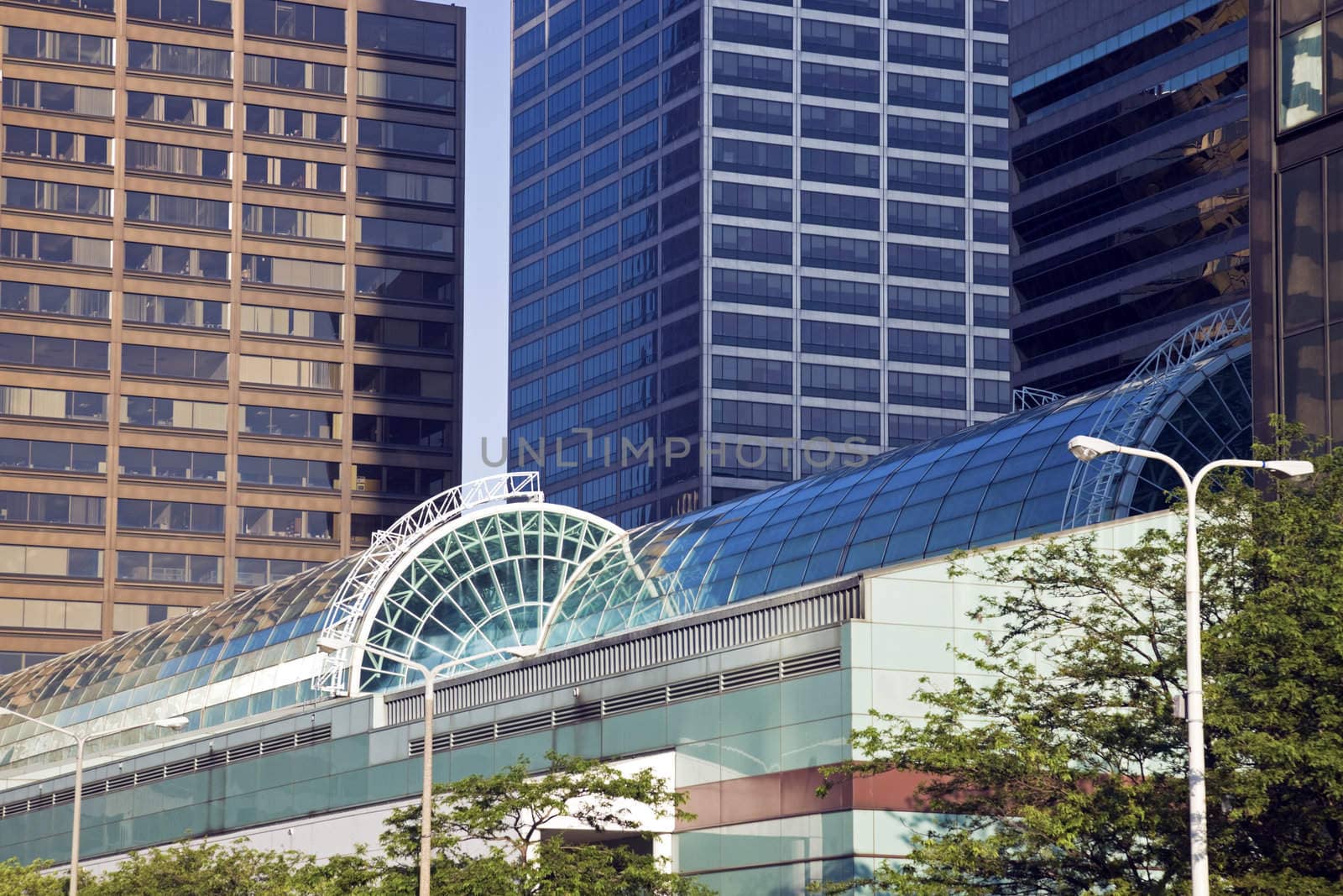 Modern Downtown Cleveland buildings.