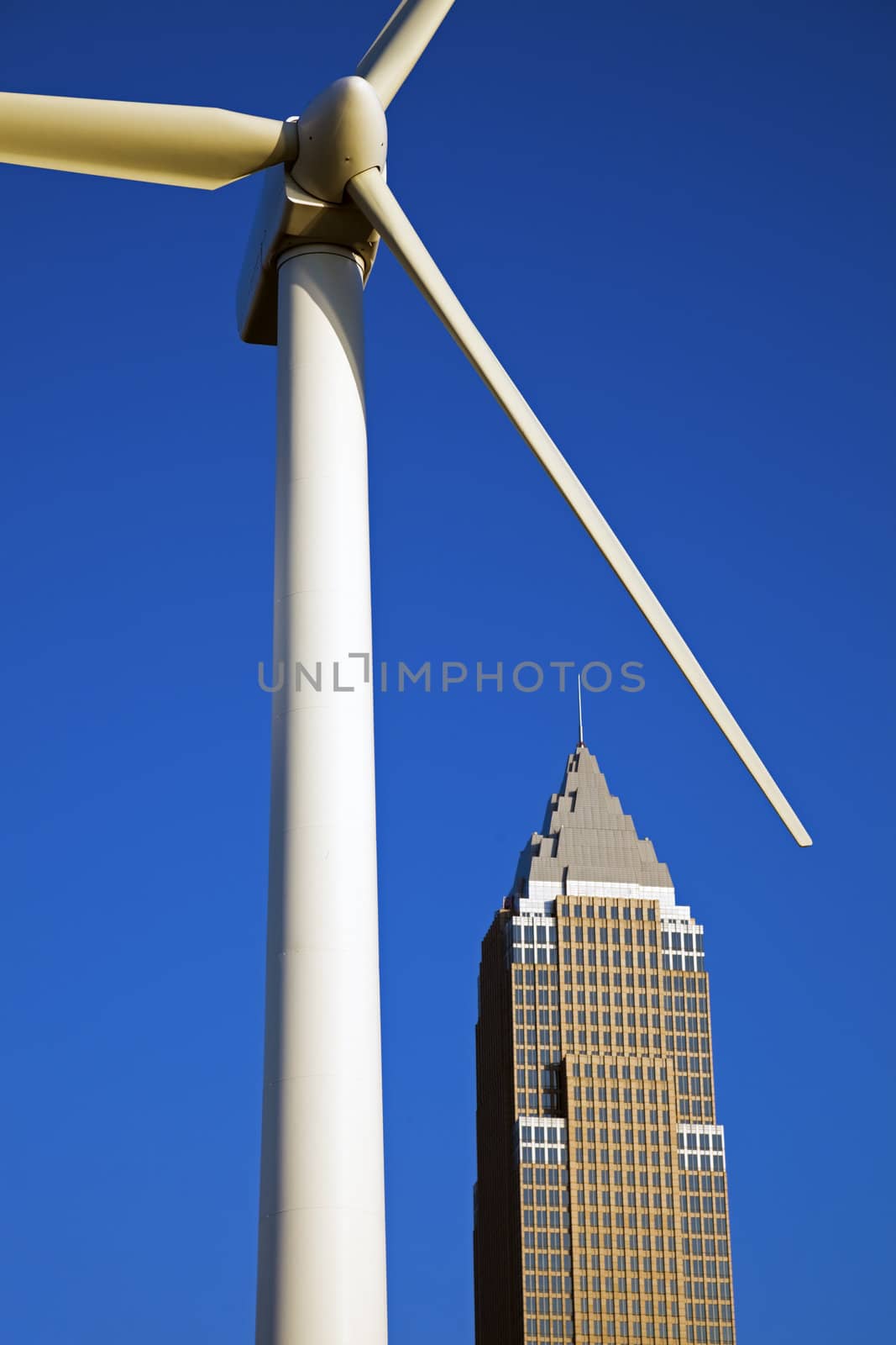 Wind turbine and skyscraper - seend in CLeveland.