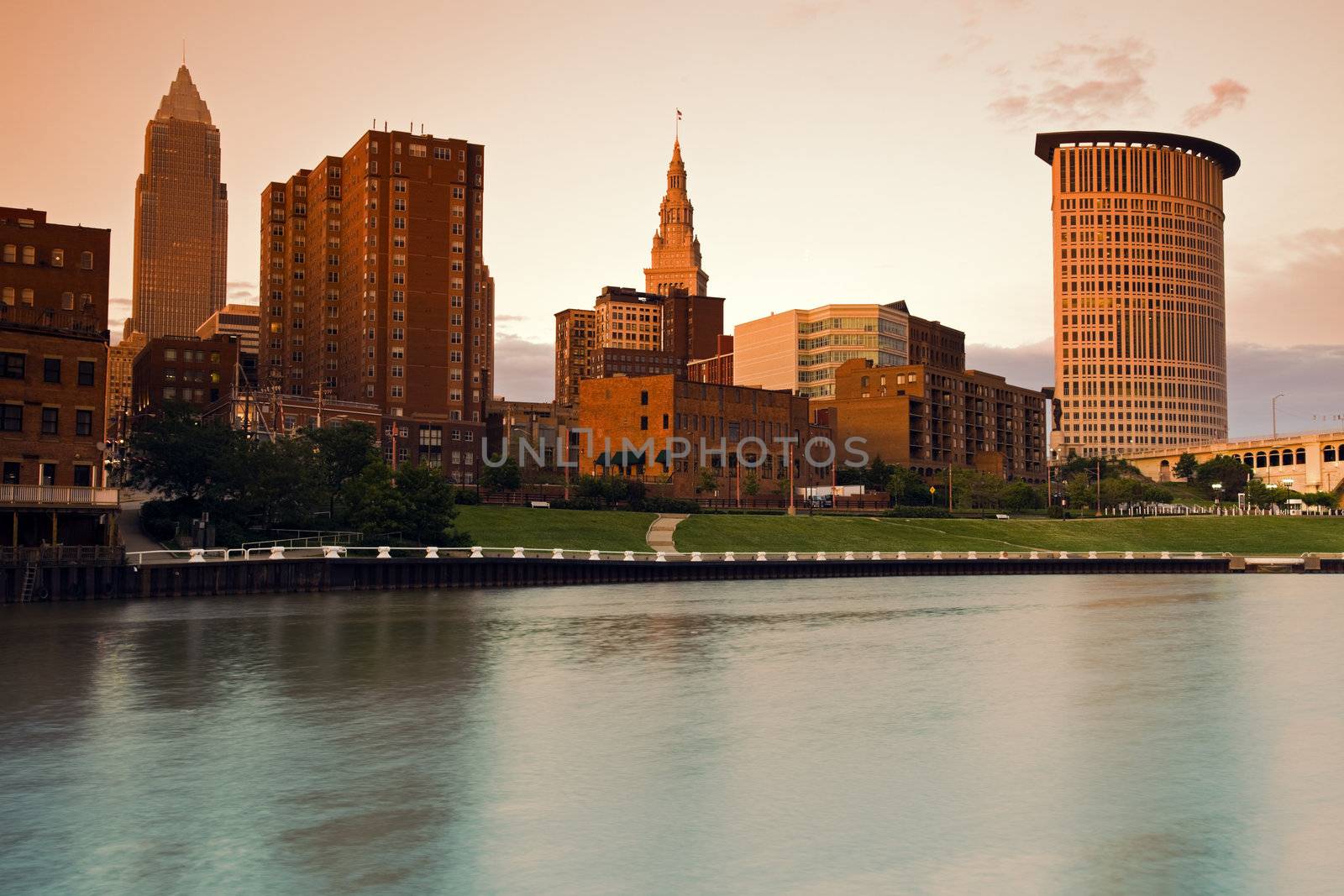 Aerial view of downtown Cleveland, Ohio. Taken with Tobacco Graduated filter.