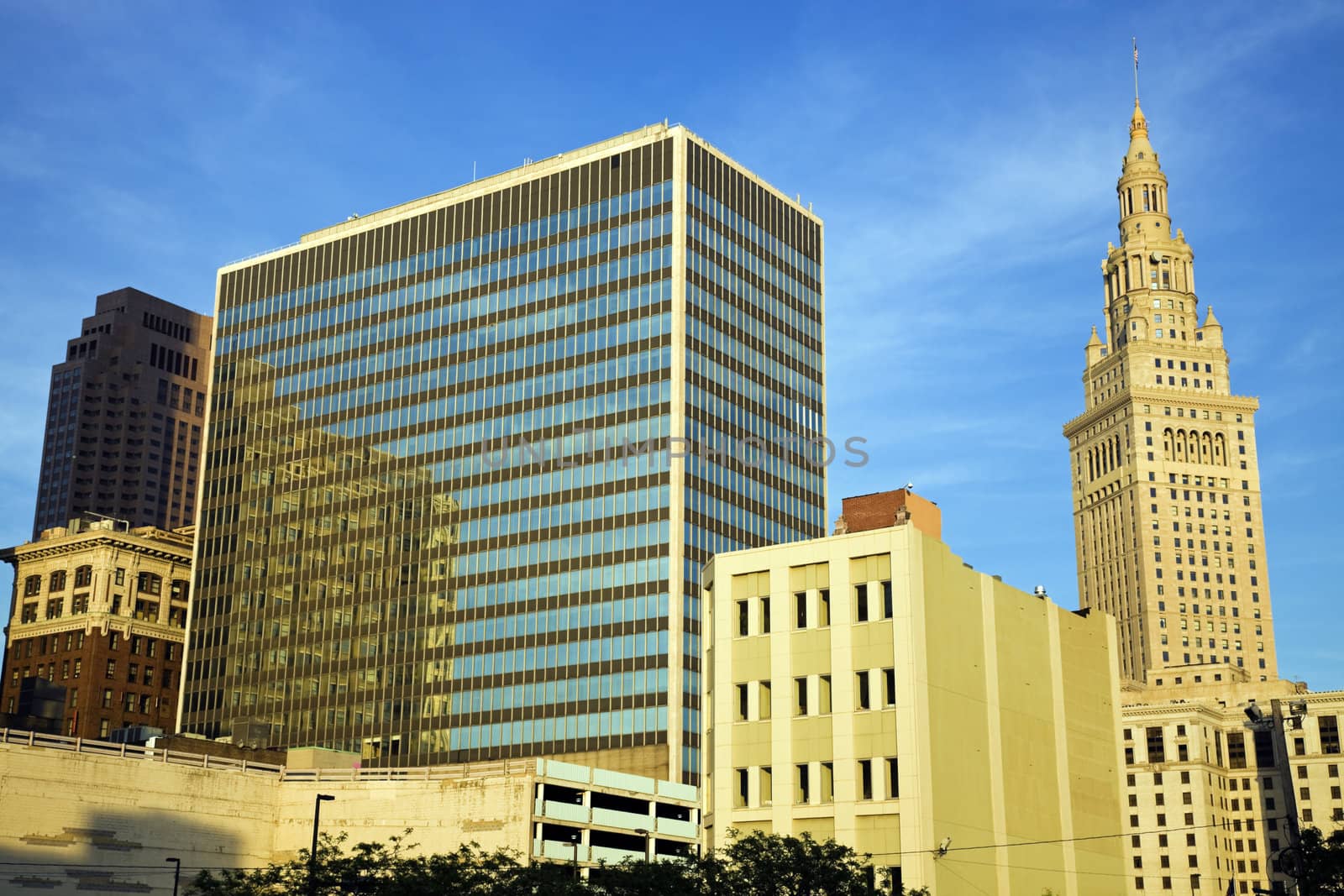 Downtown of Cleveland seen late afternoon.