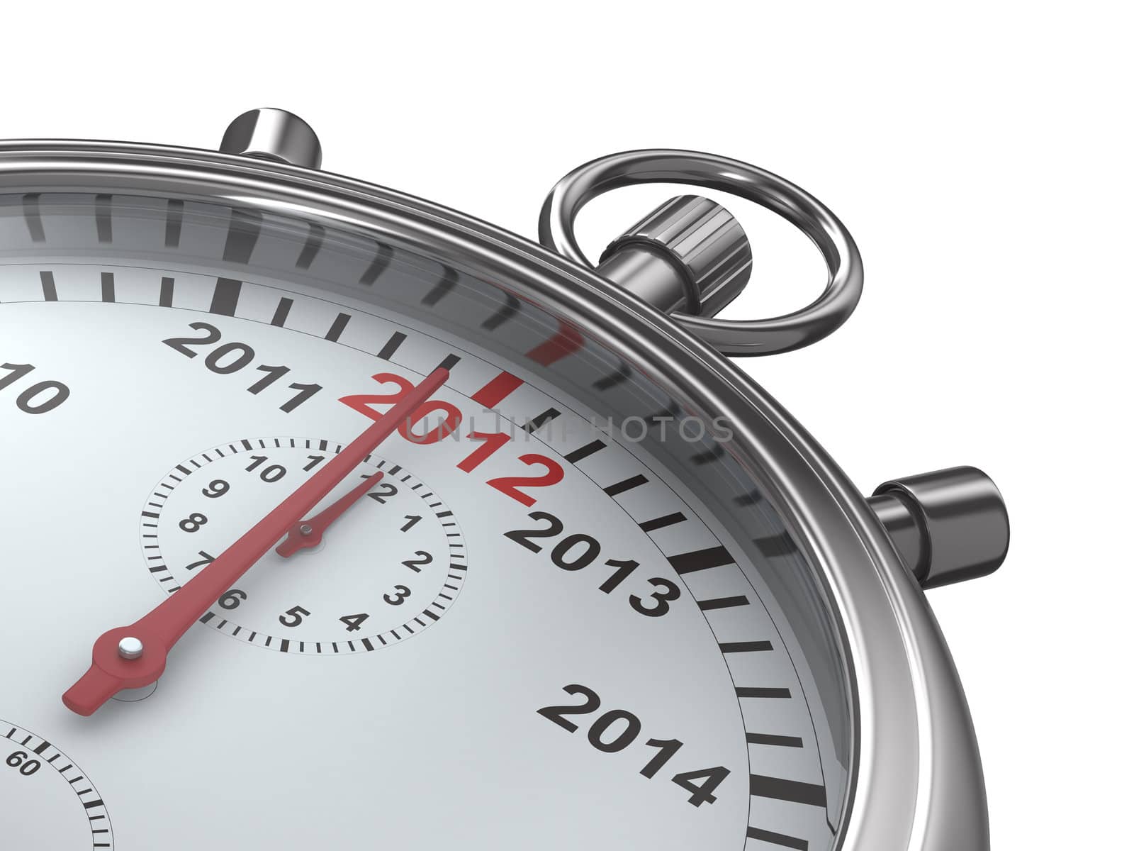 year calendar on stopwatch. Isolated 3D image