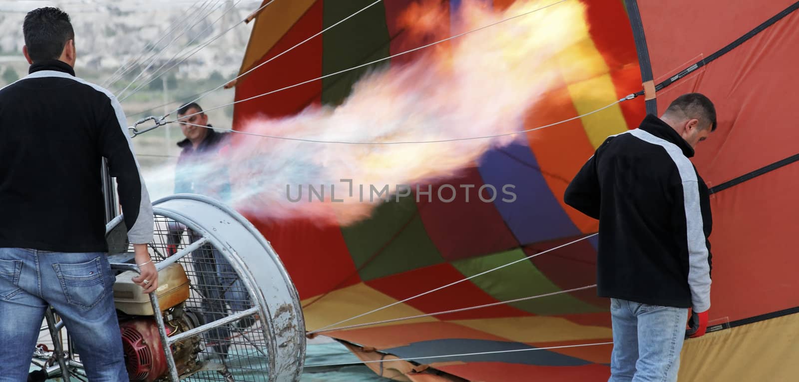 flames hot air balloon roadies getting ready by arfabita