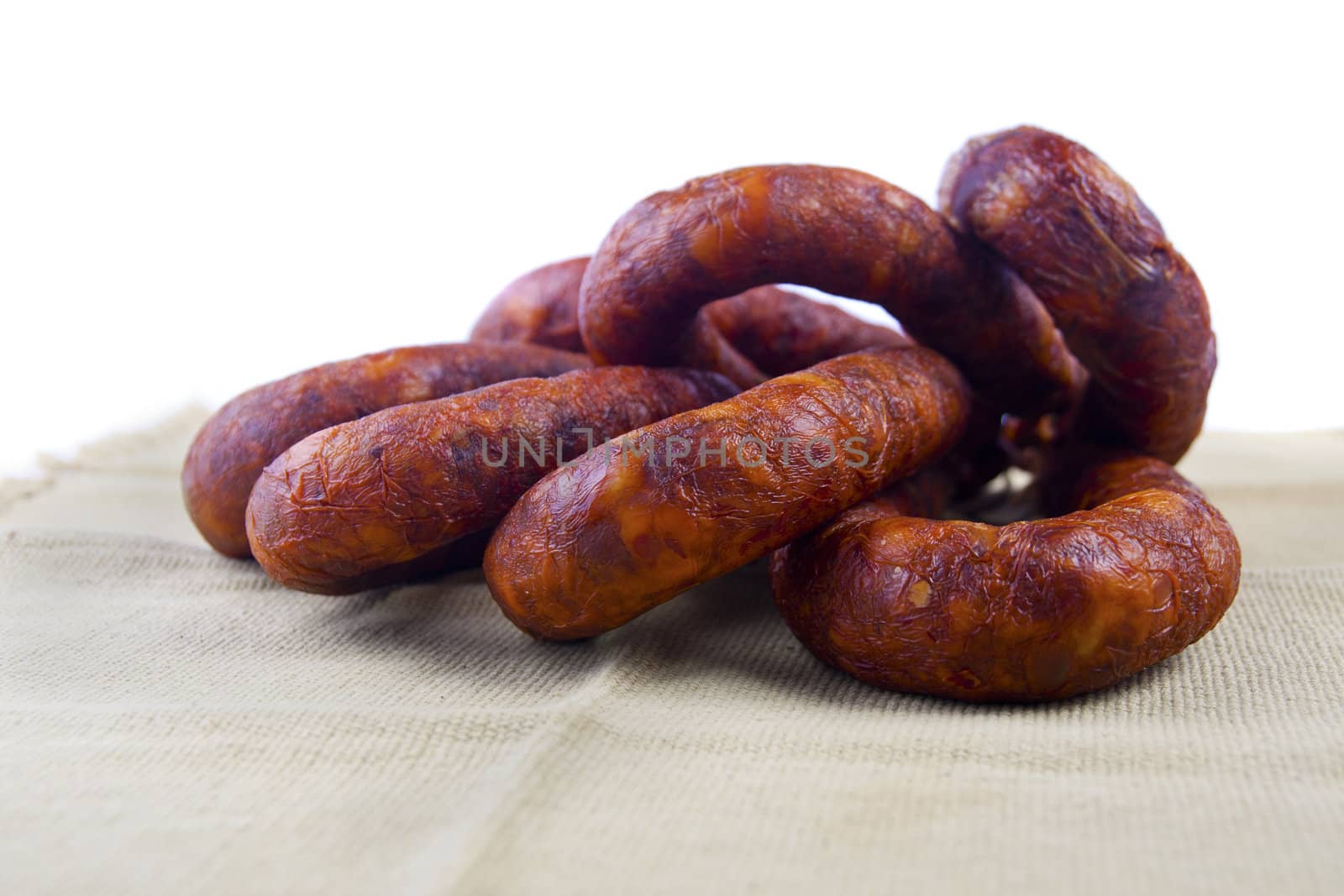 Close up view of some traditional Portuguese chorizo on a table