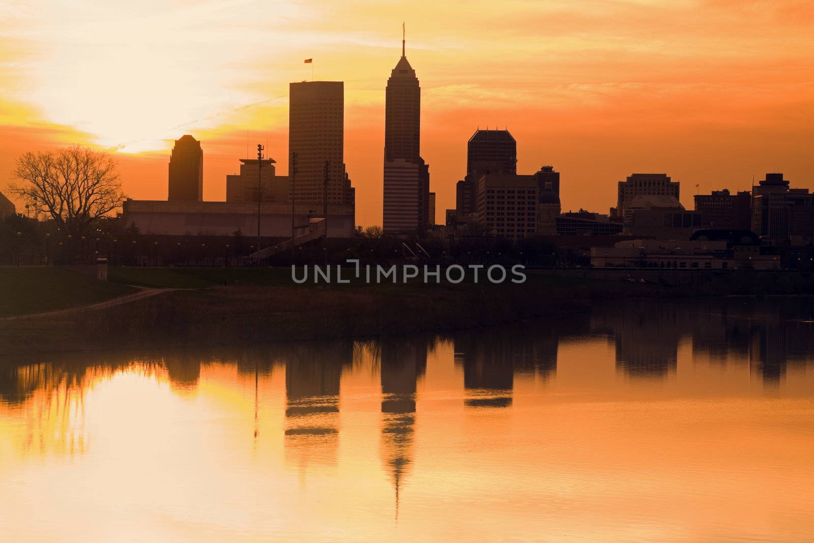 Morning silhouette of Indianapolis by benkrut