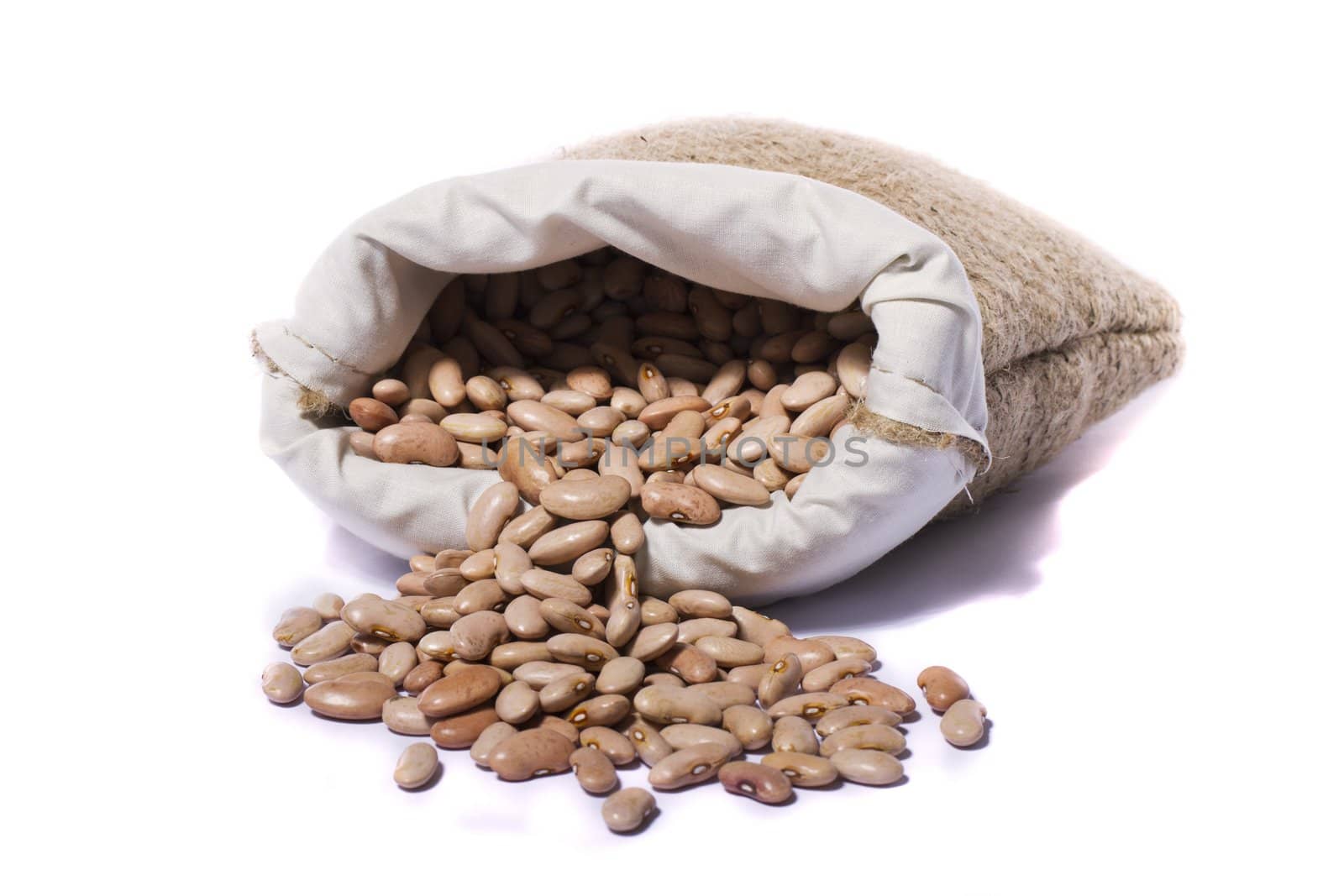 View of a sack of red beans isolated on a white background.