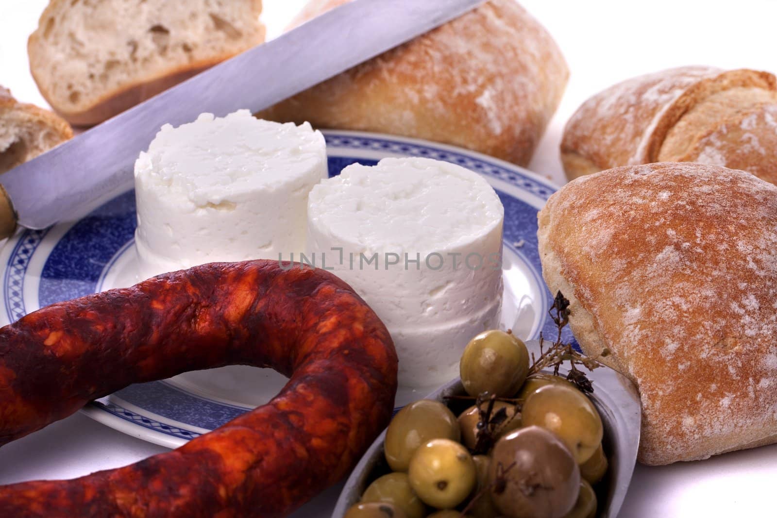 Detail view of the typical ingredients of a snack on the Alentejo region on Portugal.