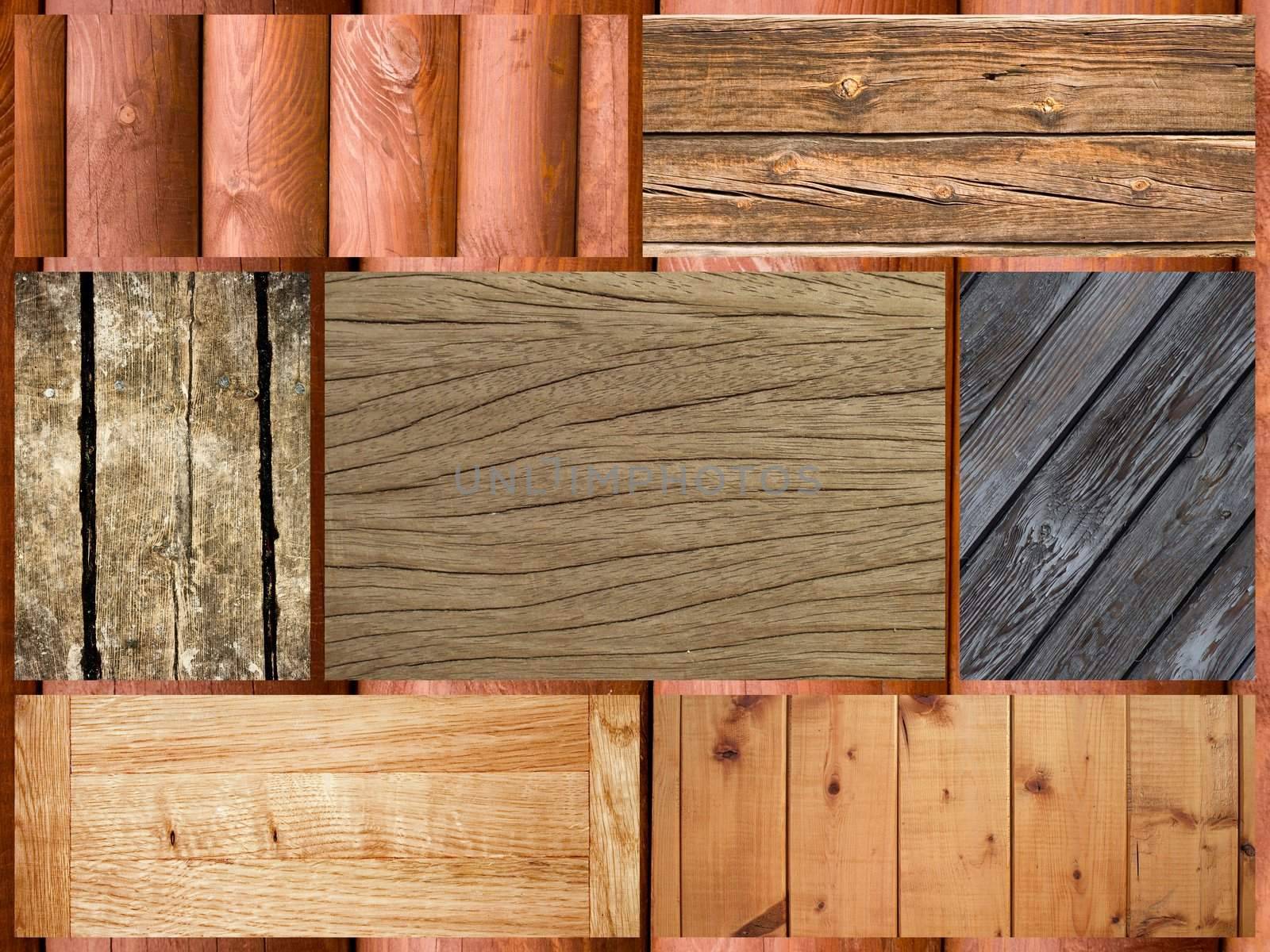 A collage of nine wood texture backgrounds