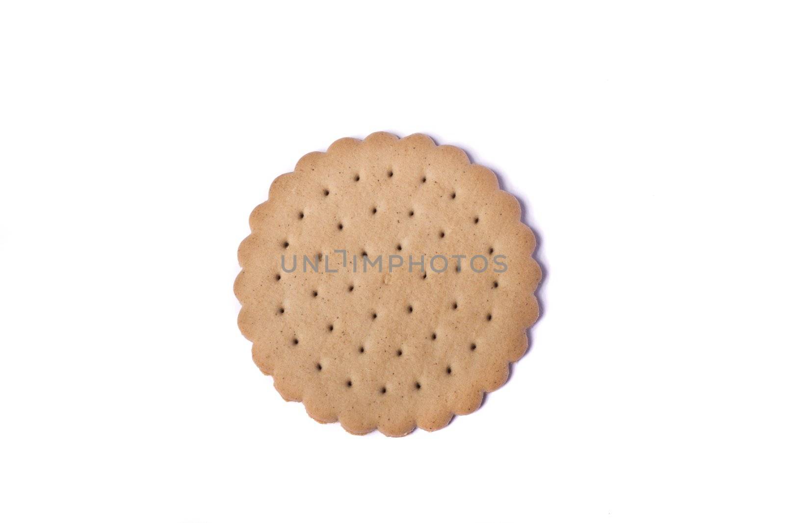 View of a round biscuit isolated on a white background.