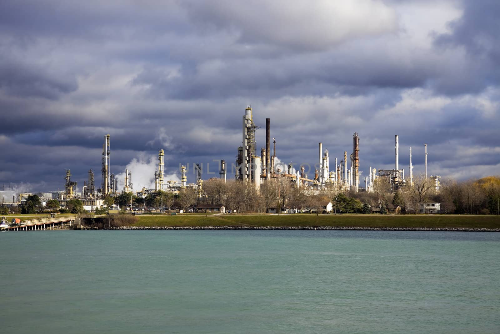 Refinery in Canada seen across the border river from Port Huron, Michigan, USA.