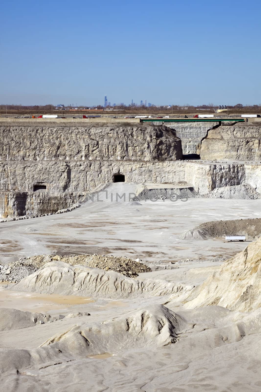 Thornton Quarry. Highway I-80 and downtown Chicago in the backround.