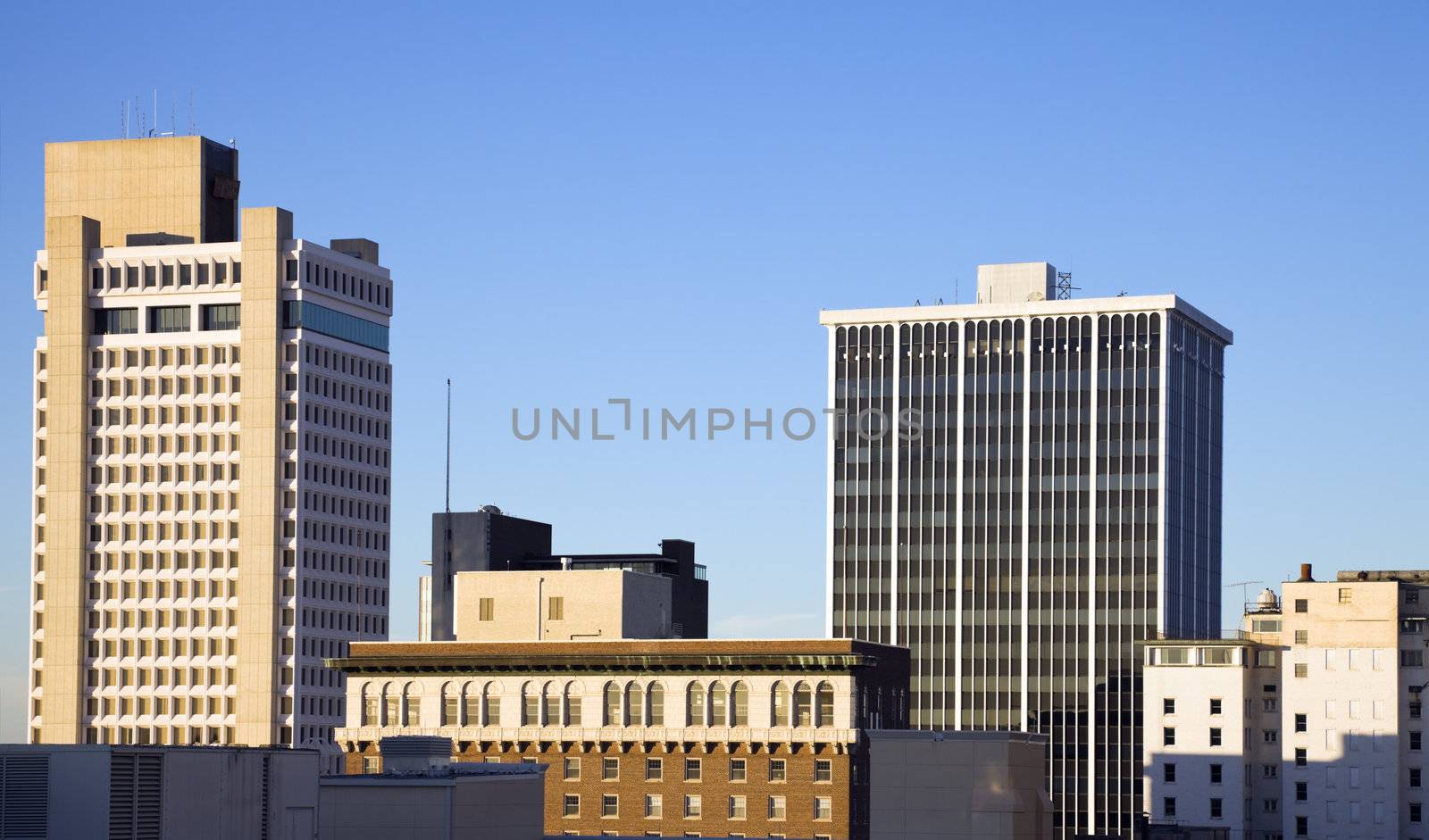 Architecture of Little Rock, Arkansas. Blurred barque in the foreground.