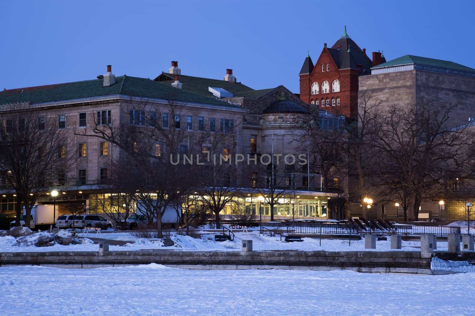 Historic Buildings - University of Wisconsin - seen from frozen Lake Mendota.