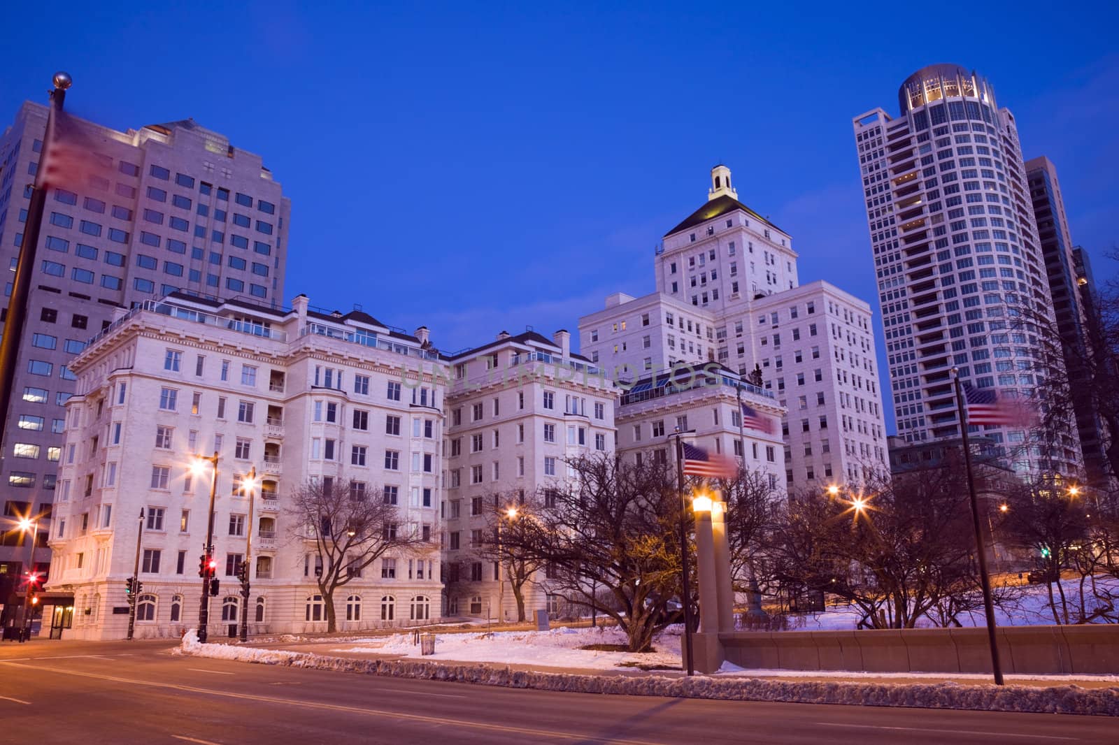 Night in downtown Milwaukee, Wisconsin.