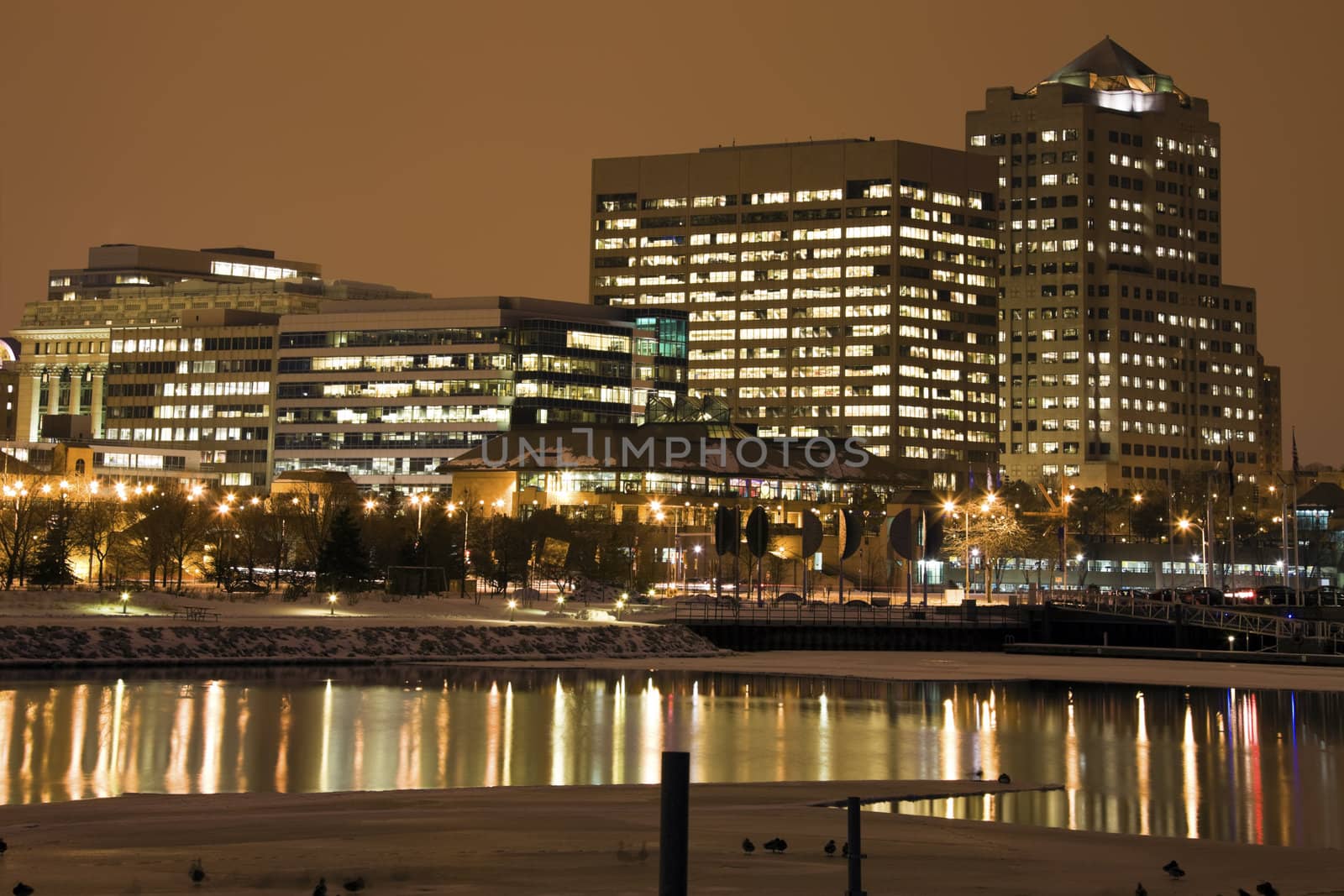 Night in downtown Milwaukee, Wisconsin.