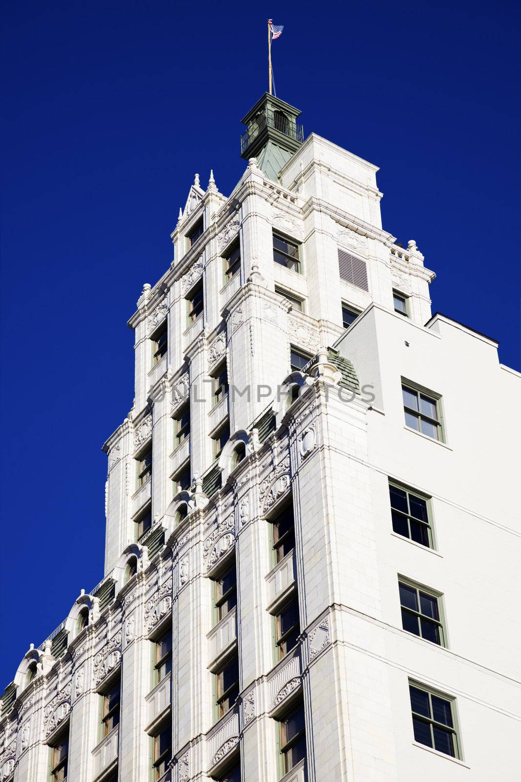 White Building against Blue Sky - seen in downtown Memphis, Tennessee, USA.