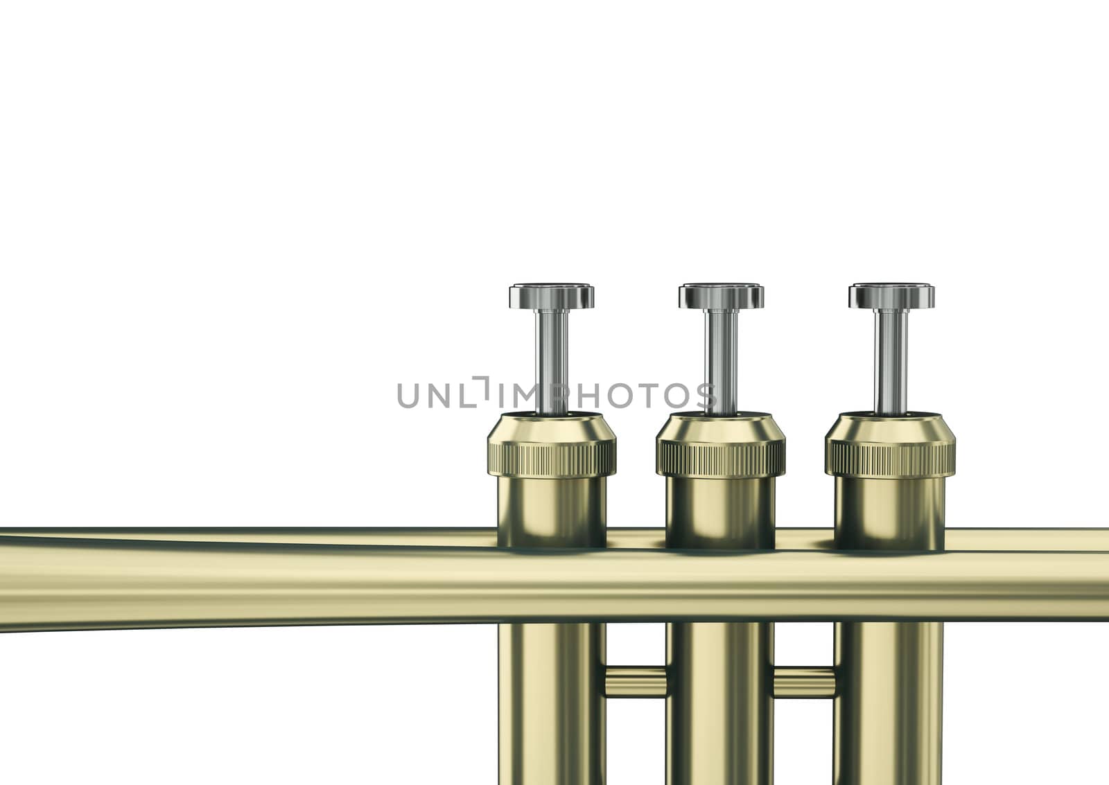 Trumpet keys on white background. 3D render.