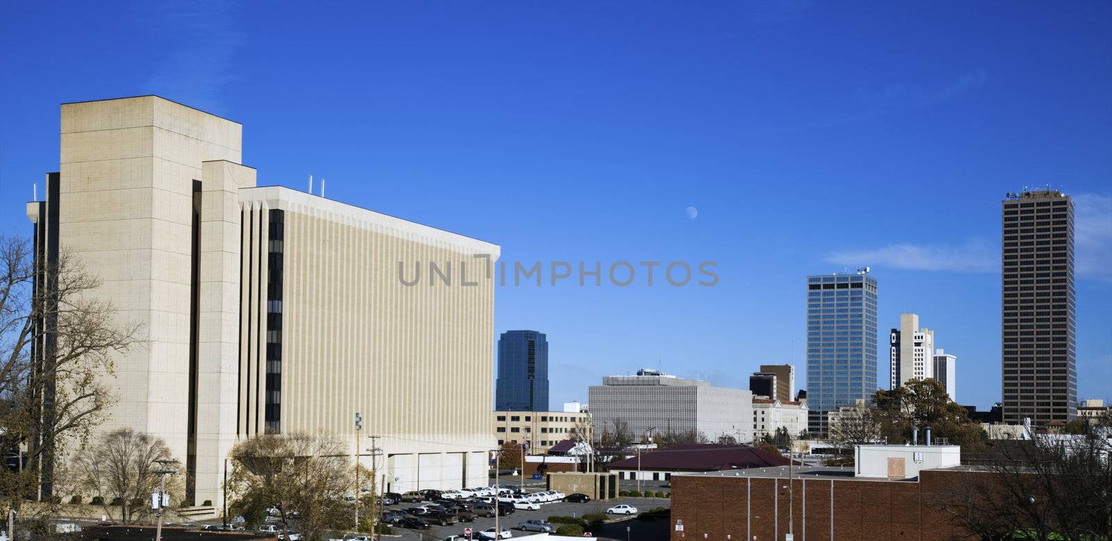 Panoramic Little Rock , Arkansas. Blurred barque in the foreground.