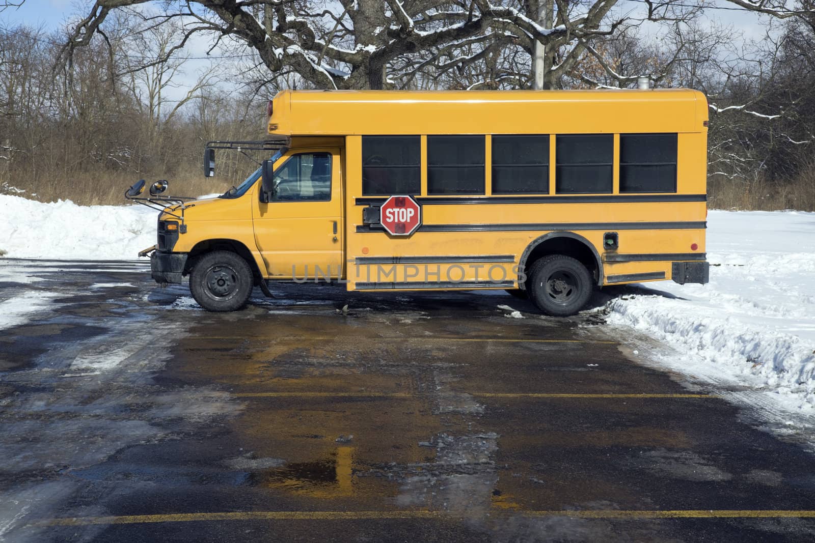 Small school bus on the parking lot by benkrut