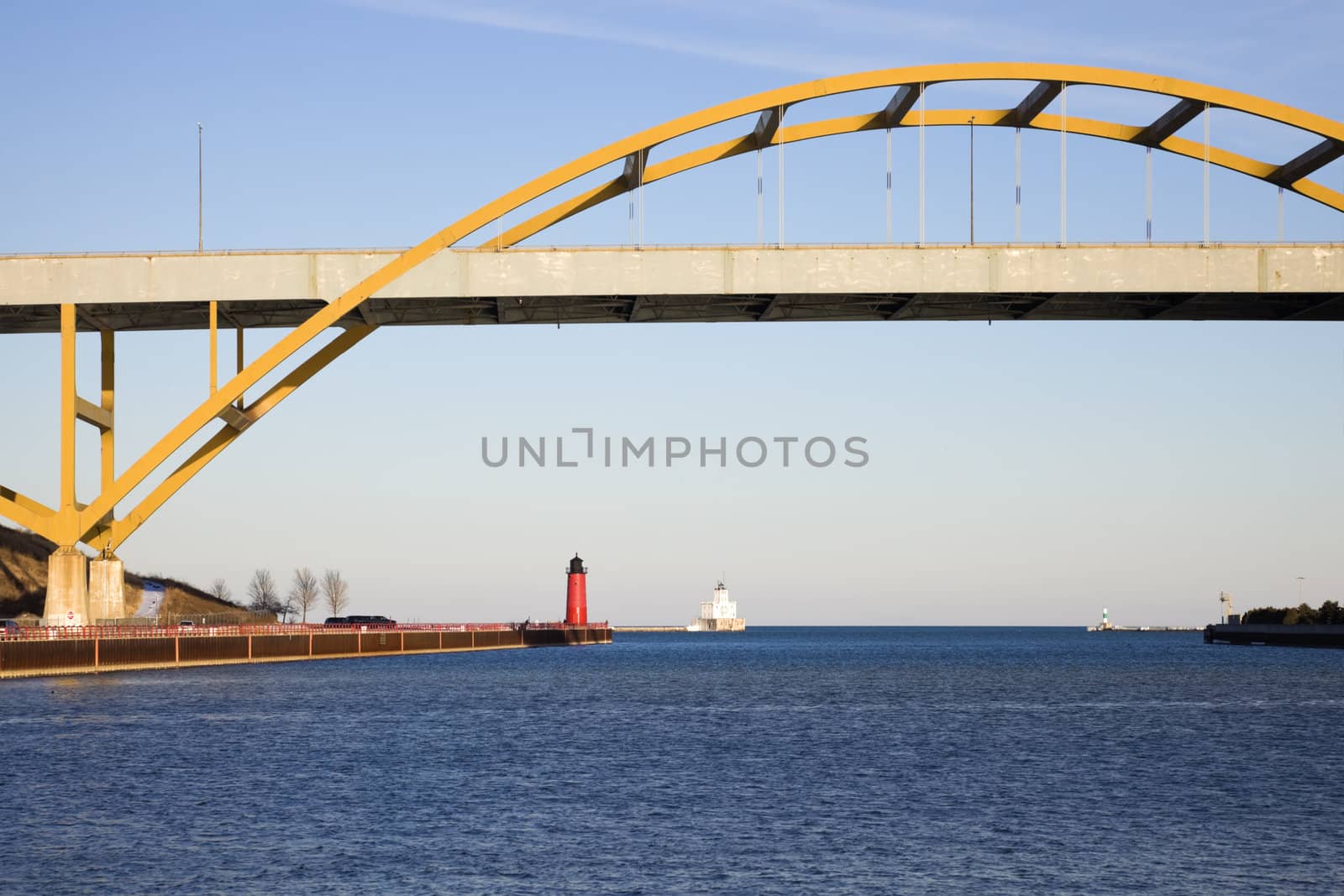 Lighthouses under the bridge -  Milwaukee, Wisconsin.