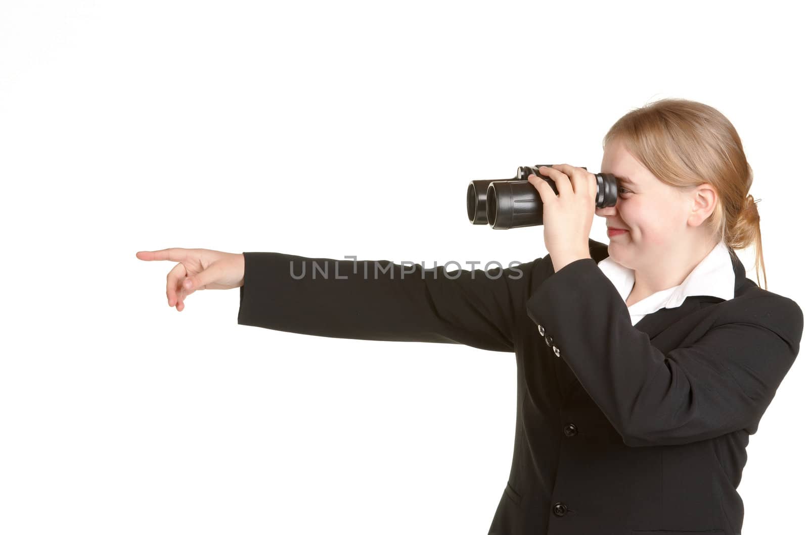 young business woman with binoculars by clearviewstock