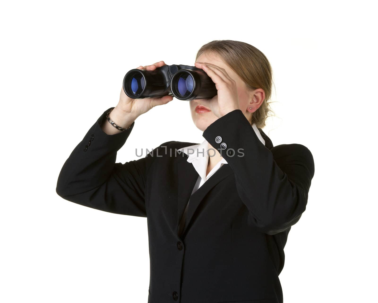 young business woman looking through binoculars by clearviewstock