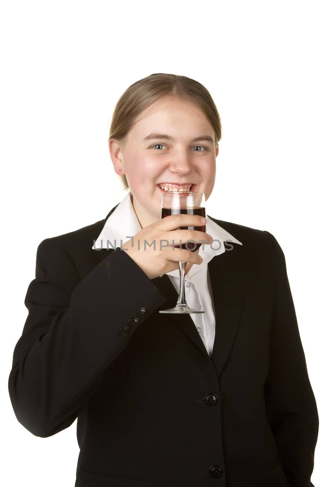 young business woman with glass of wine  by clearviewstock
